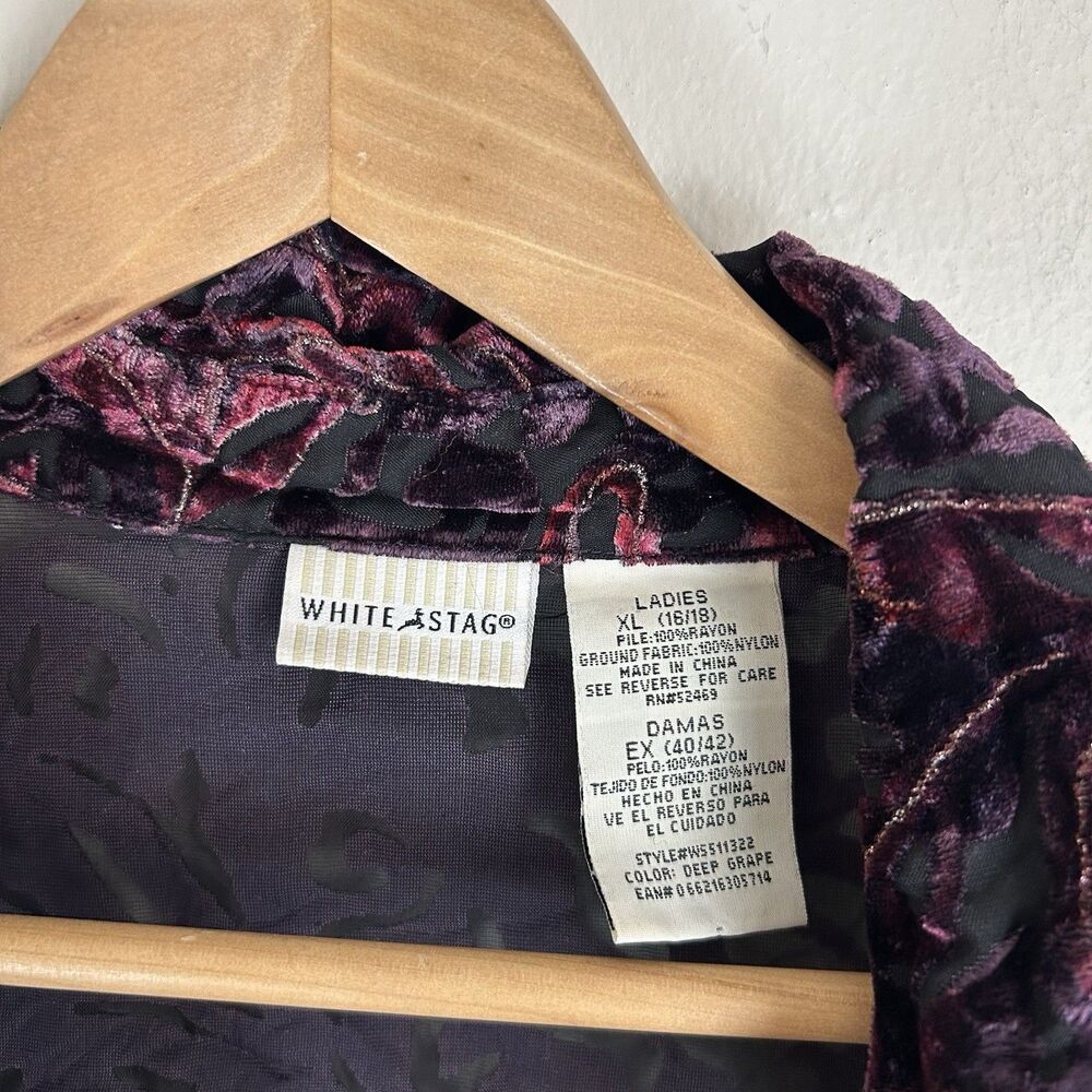 XL Velvet Burnout Button Up Shirt Top Blouse Vintage Burgundy Artsy Sheer Grunge - Picture 4 of 4